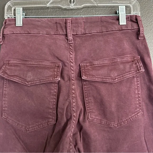 AMO Easy Army Trouser Pants Size 25 Burgundy High Rise Utility Crop Raw Hem - Picture 5 of 10